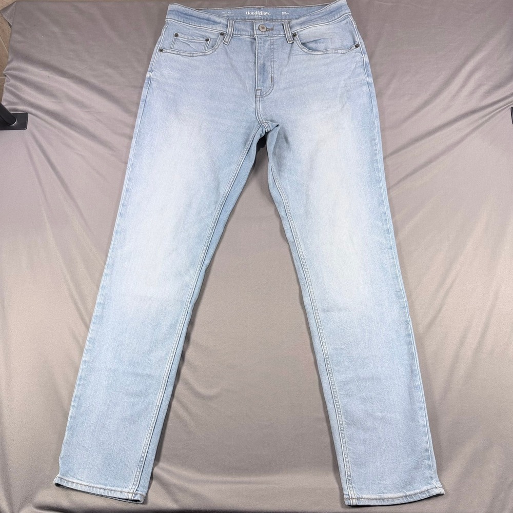 Goodfellow Mens 34x32 Light Wash Cotton Blend Slim Fit Total Flex Stretch Jeans